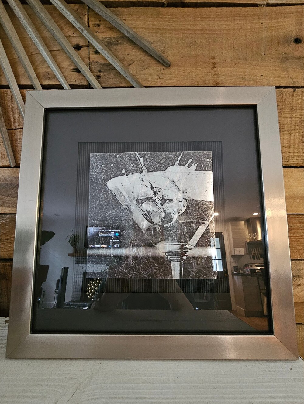 Metal Martini Print In Silver Frame 16"x16"